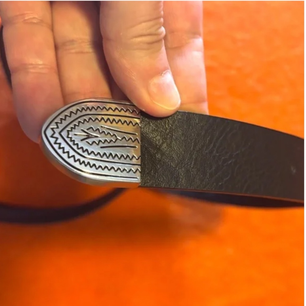 Floral metal medallion and blue turquoise stone faux leather western belt NWT - Picture 5 of 9